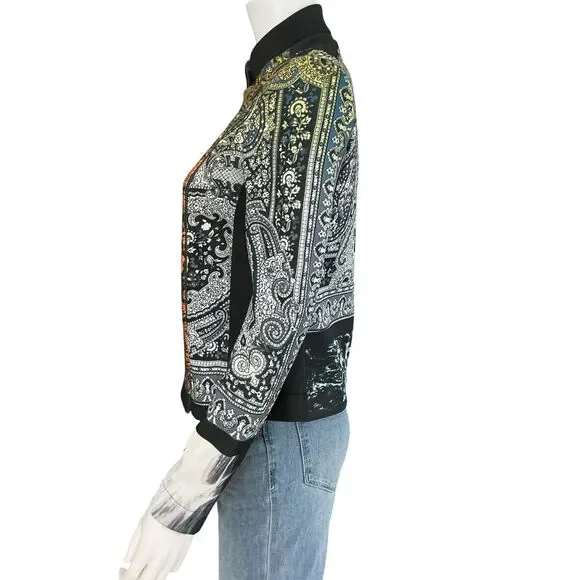 Clover Canyon Moto Jacket Size S Multicolor Paisley Artwear Neoprene Boho Artsy - Picture 4 of 16